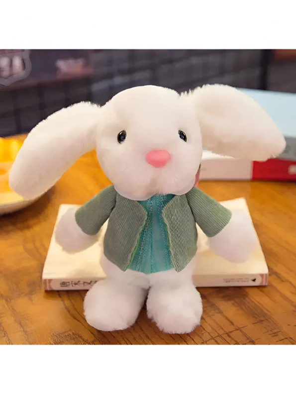 8 Inch Rabbit Soft Toy with Green Cardigan - Plush Stuffed Bunny for Children LMI11372