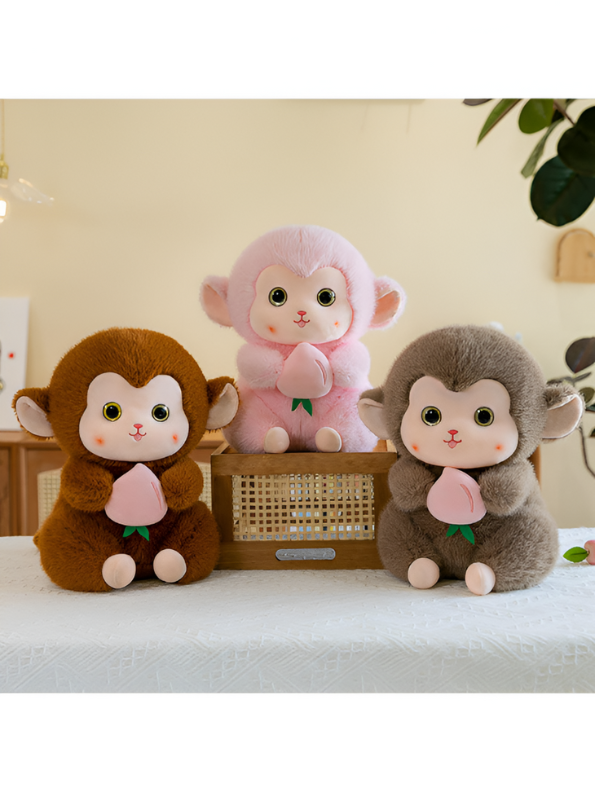 Brown - Cute Plush Monkey Stuffed Animal with Peach - Super Soft Toy Gift for Kids & Baby LMI14143