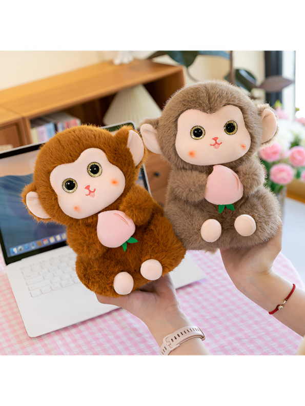 Brown - Cute Plush Monkey Stuffed Animal with Peach - Super Soft Toy Gift for Kids & Baby LMI14143
