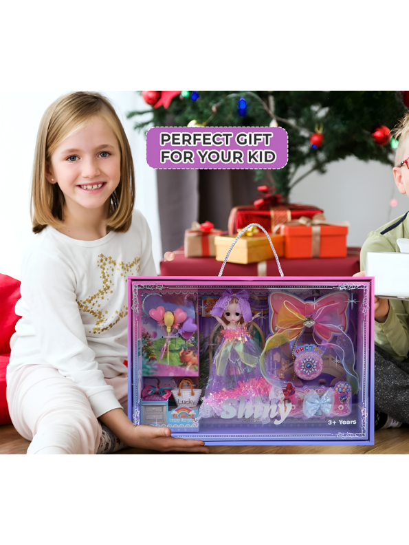 Luxury Princess Fashion Doll Set in Purple Ruffle Dress with Bows & Accessories - Deluxe Gift for Girls NX13107