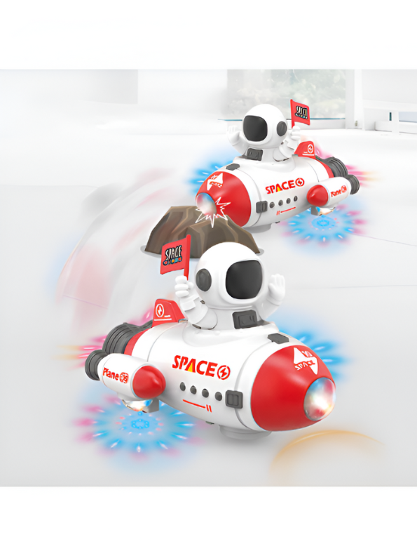 Red - Bump-and-Go Astronaut Space Rocket Car Toy with Flashing LED Lights and Sounds LMI15174