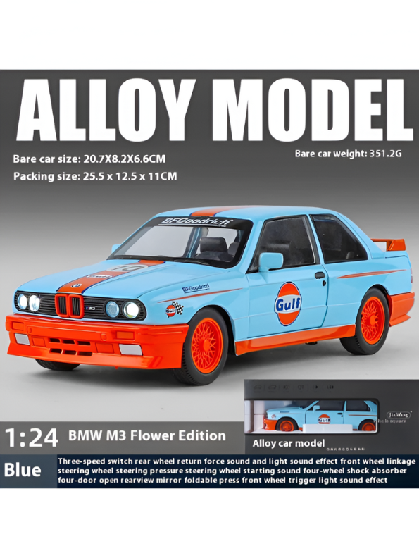 Blue - BMW E30 M3 DTM Race Car Diecast Model | Warsteiner Livery 1:24 Scale | Classic Touring Car Collectible LMI15794