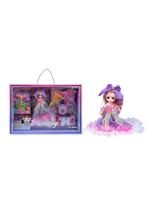 Luxury Princess Fashion Doll Set in Purple Ruffle Dress with Bows & Accessories - Deluxe Gift for Girls NX13107