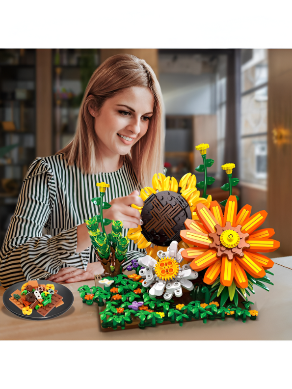 Sunflower Botanical Display Building Block Set - 924 PCS IVY BONSAI Flower Pot LEGO Set - Adult Home Decor & Gift TV5668