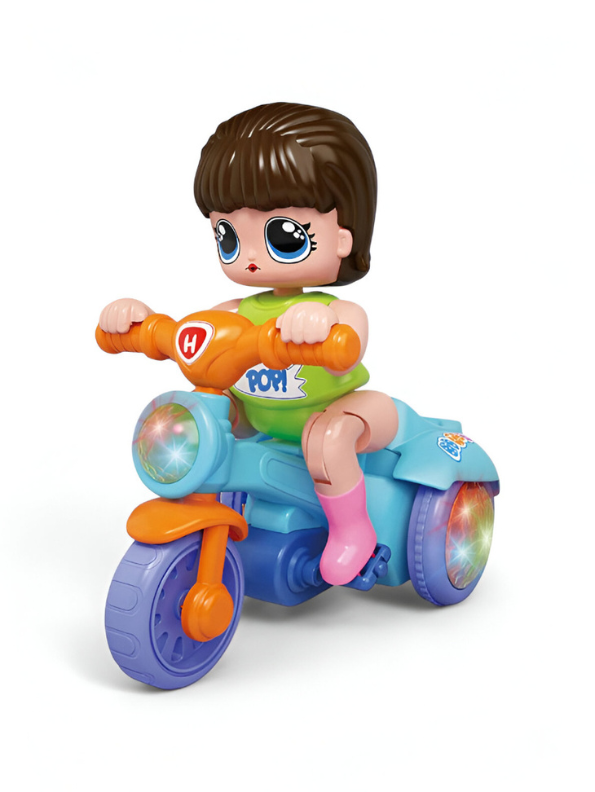 Green Musical Light-Up Stunt Motorcycle Toy for Kids | Bump and Go Tricycle Doll Rider MS12550