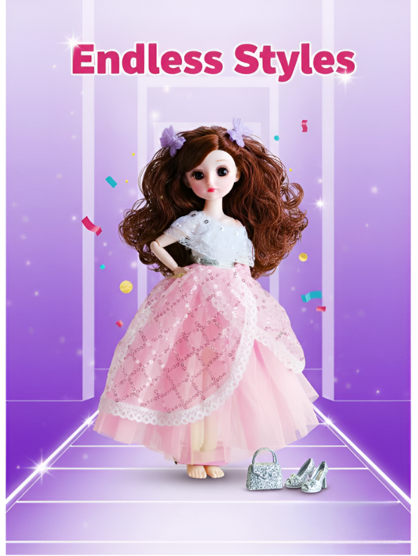 Fashion Doll in Light-Up/Glowing Pink Ball Gown | Binna "A Heavenly Beauty" Doll with Brown Hair LMI14886
