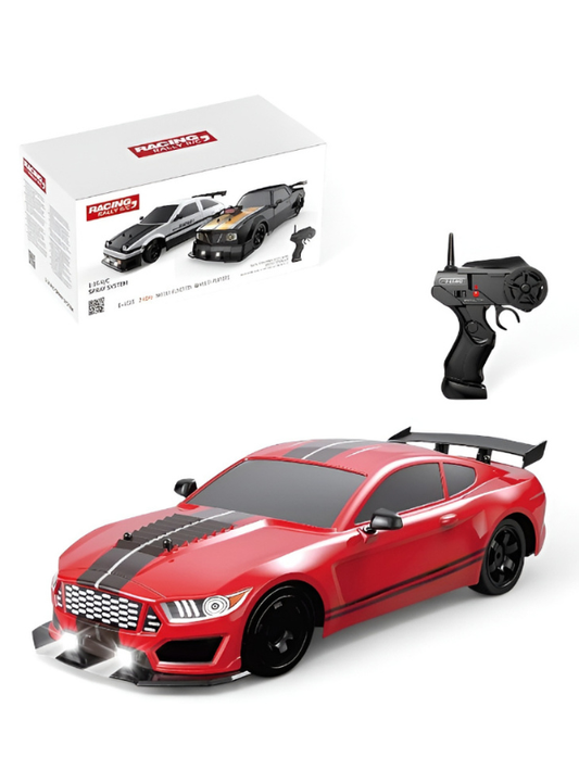 High-Speed RC Drift Car - 1/16 Scale 4WD Remote Control Racing Car with LED Lights, Water Spray Mist & 2.4GHz Anti-Interference - Includes 2 Rechargeable Batteries & Spare Tires for Kids and Adults TV6024