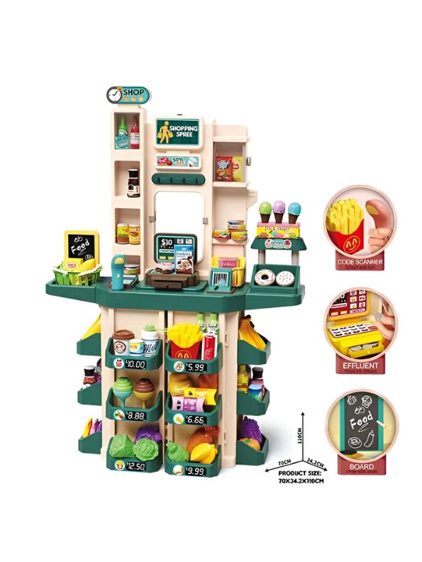 Little Shopper Supermarket – Kids Toy Cash Register & Grocery Store Playset with Accessories - LMI13537