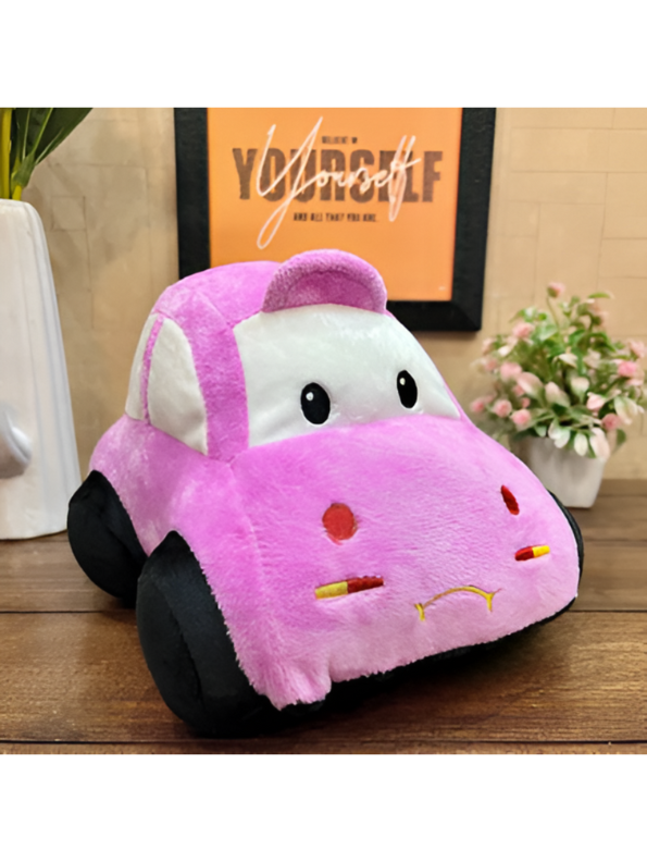 Pink - Plush Stuffed Race Car Toy for Kids | Soft Toy & Cuddly Car Pillow | Nursery Decor Gift LMI14172