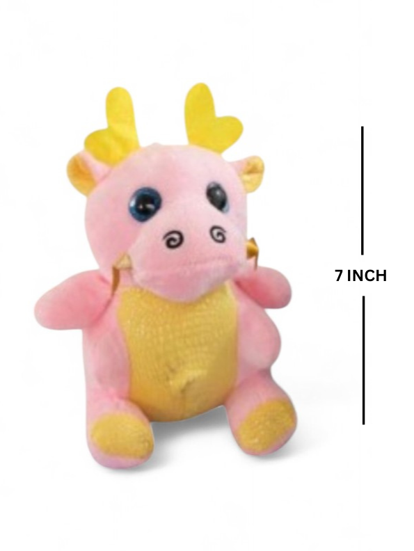 Cute Pink Dragon Plush Toy with Antlers & Blue Eyes, Soft Stuffed Animal for Kids LMI11921
