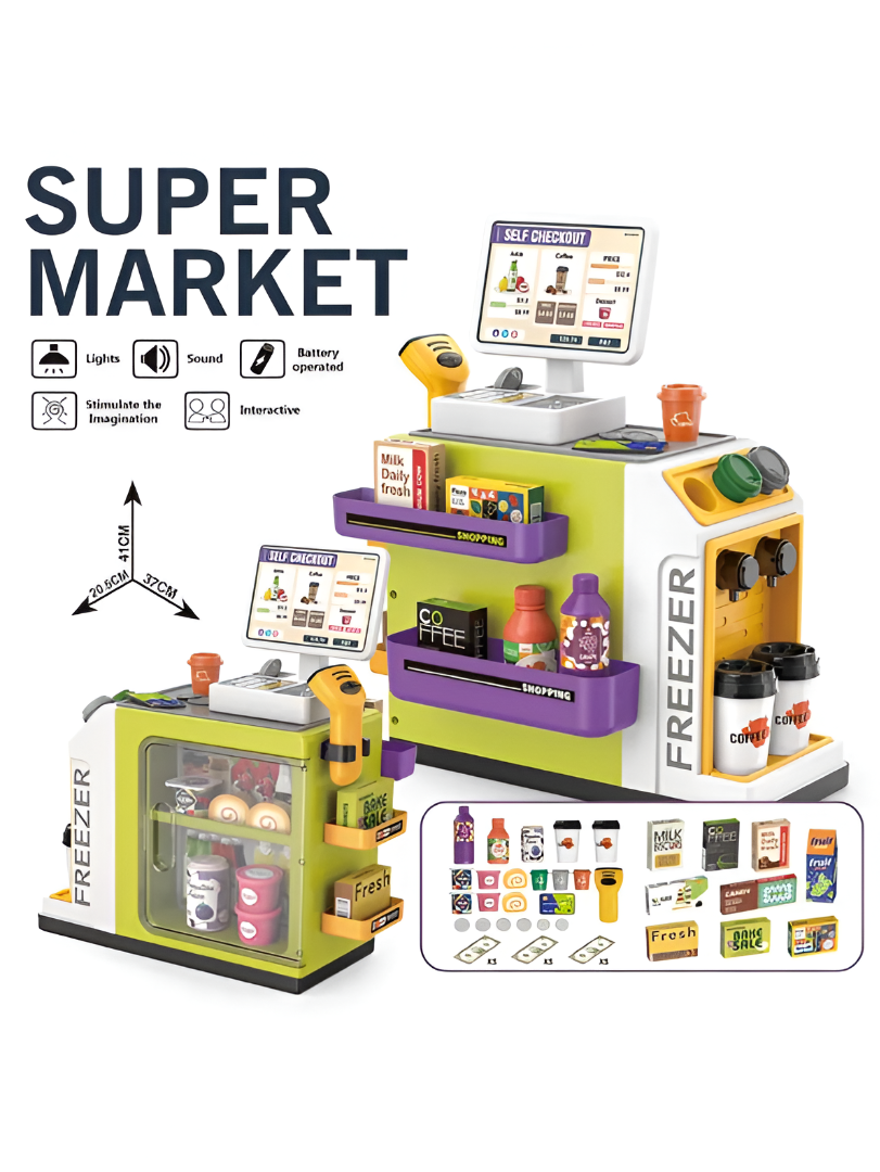 Self-Service Checkout Counter & Freezer Pretend Play Toy for Kids 3+ | Interactive Role Play Set NX13629