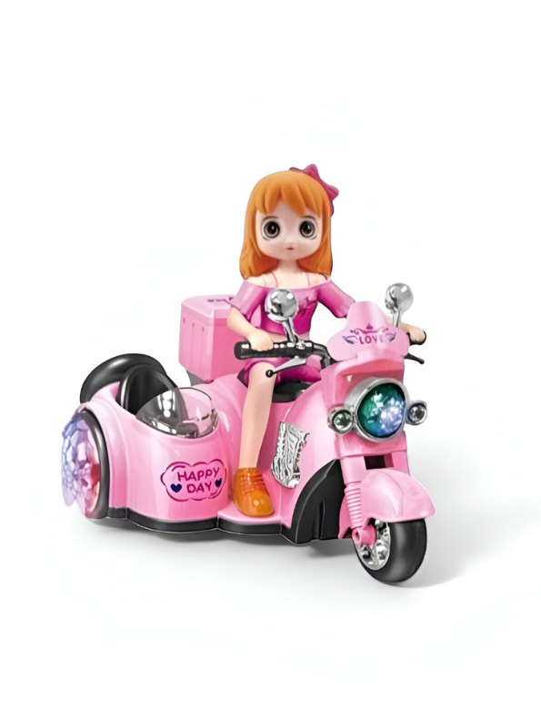 Dynamic Doll Motorcycle Toy with Sidecar | Pink Scooter Ride-On with Music and Flashing Lights LMI14213