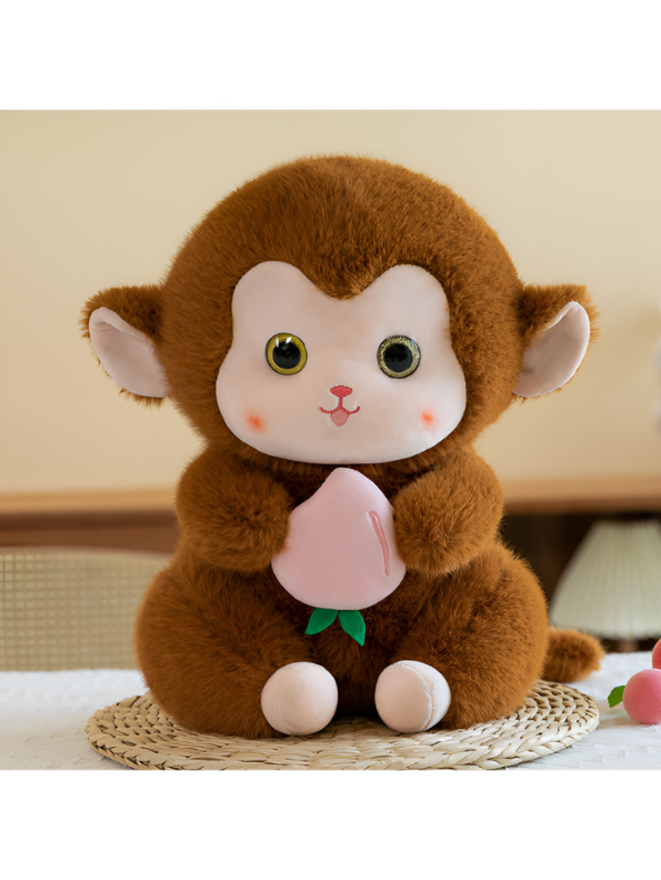 Brown - Cute Plush Monkey Stuffed Animal with Peach - Super Soft Toy Gift for Kids & Baby LMI14143