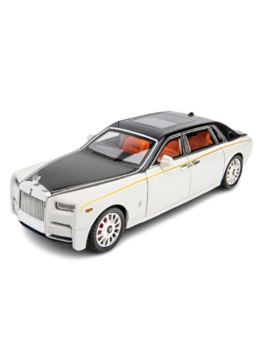 White & Black Rolls-Royce Phantom Diecast Model Car 1:18 Scale | Luxury Sedan Toy with Lights & Sound LMI15603