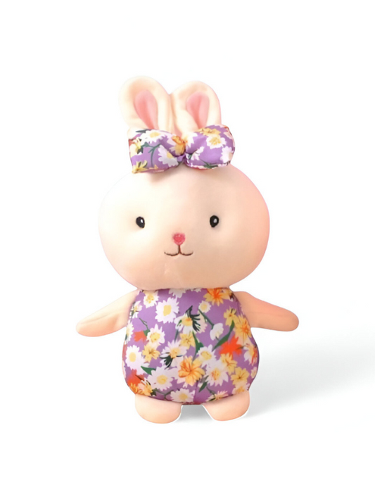 Purple - Cute Rabbit Soft Toy for Girls & Boys | 7-Inch Plush Bunny with Floral Dress LMI11129