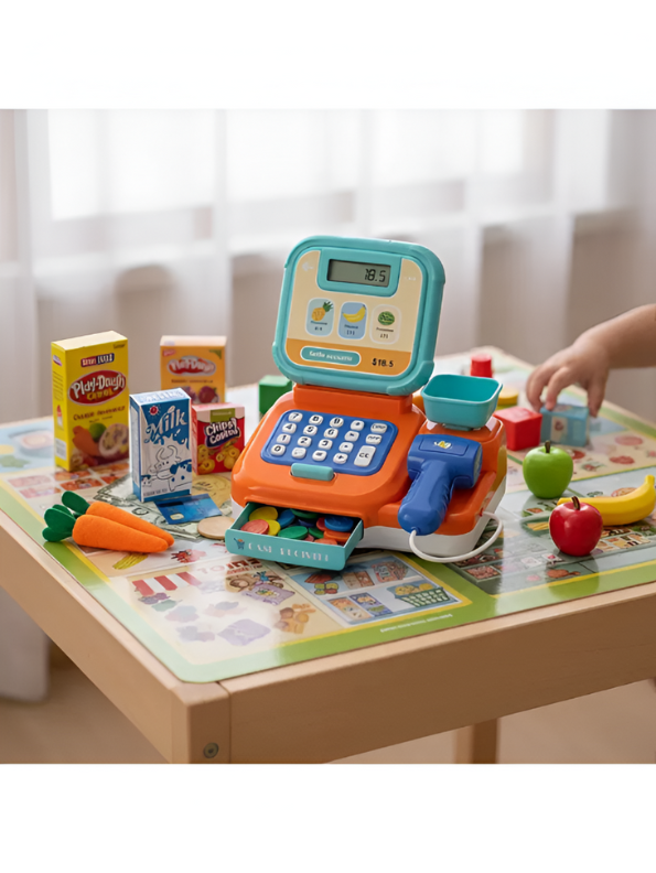 Toddler Electronic Cash Register with Calculator & Food | Learning Shopping Toy Gift LMI15523