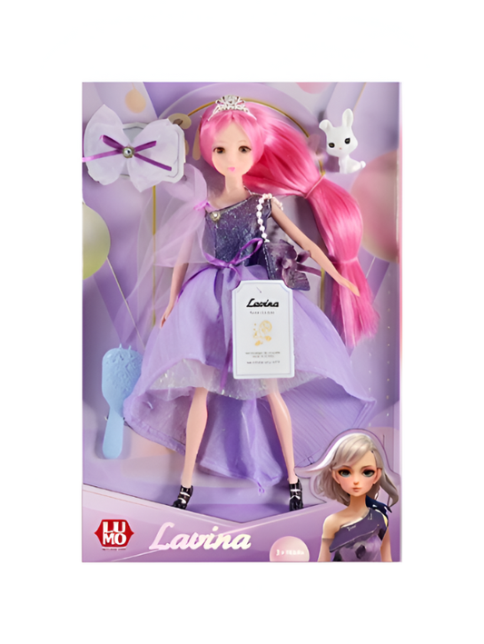 LUMO Luna Fashion Doll with Long Pink Hair, Elegant Gown & Pet Bunny – Collectible Toy for Ages 3+ NX15395