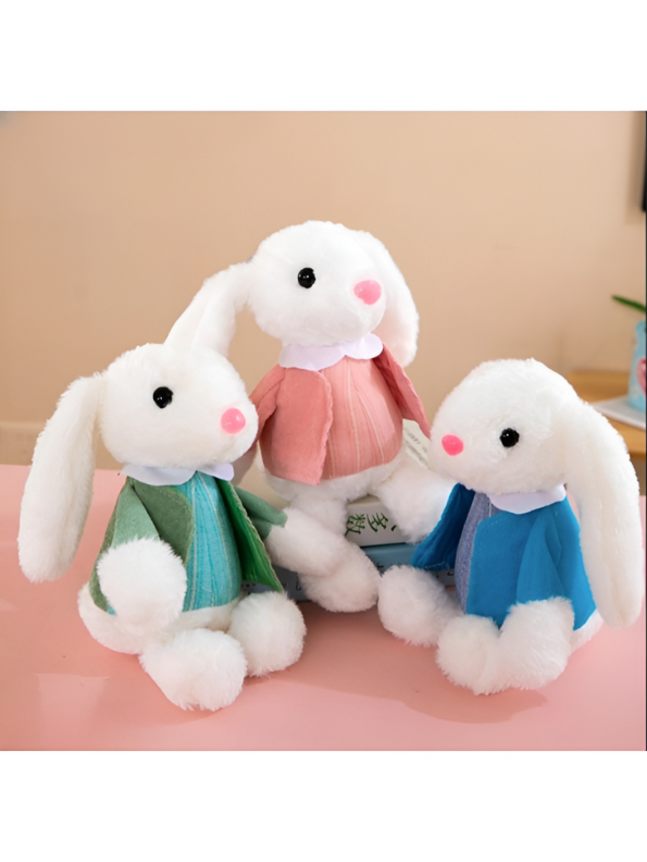 8 Inch Rabbit Soft Toy with Blue Cardigan - Plush Stuffed Bunny for Children LMI11372