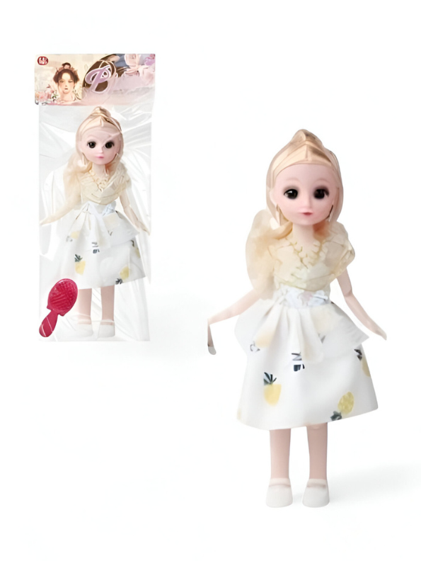 Fashion Doll (11-Inch) with White Pineapple Print Dress & Blonde Hair | Includes Comb Accessory LMI13932
