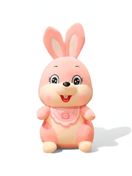 Cute Pink plush bunny with bib | soft Toy stuffed animal for babies and kids LMI14142.