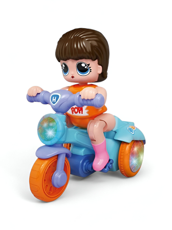 Musical Light-Up Stunt Motorcycle Toy for Kids | Bump and Go Tricycle Doll Rider MS12550
