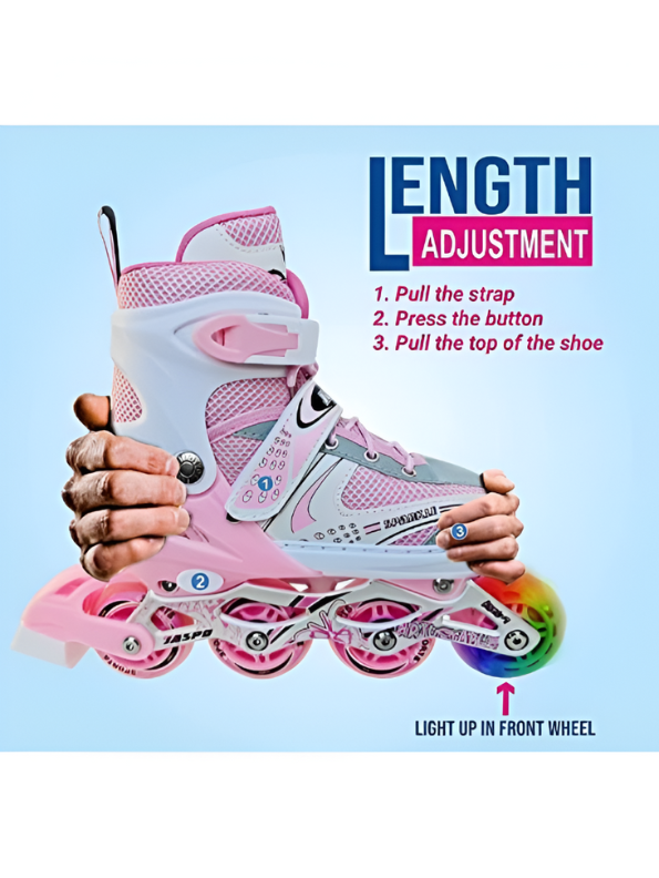 Sparkle Pink Inline Roller Skates - Extendable Kids' Skates for Girls - White/Grey Accents LMI10750