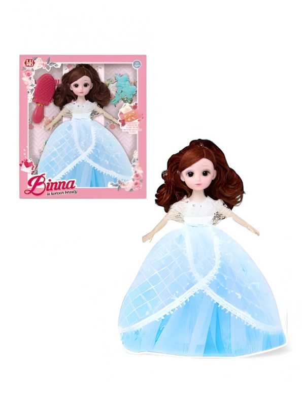 Fashion Doll in Light-Up/Glowing Blue Ball Gown | Binna "A Heavenly Beauty" Doll with Brown Hair LMI14886
