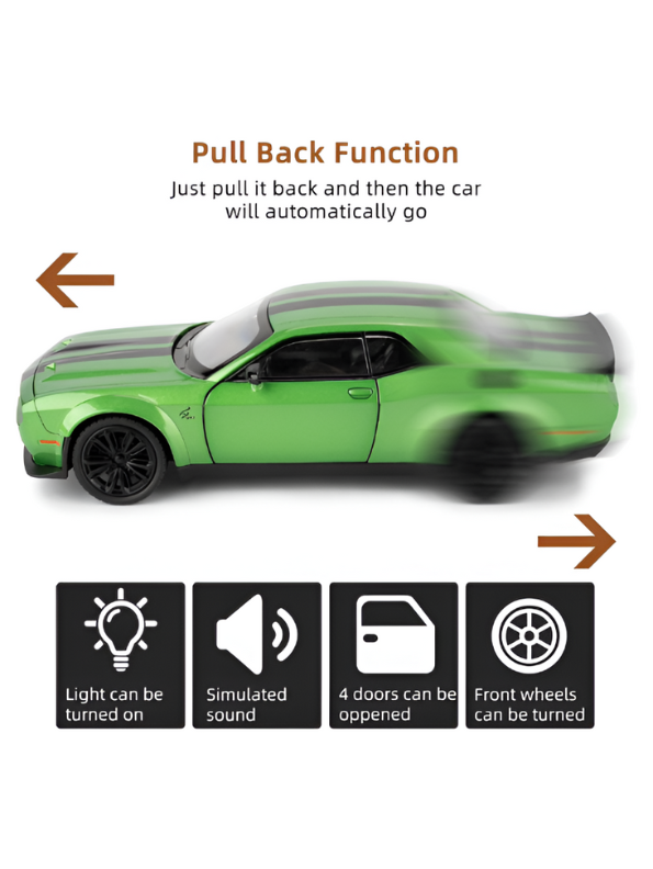 Lime Green Dodge Challenger SRT Hellcat Die-Cast Model Car 1:32 Scale - Opening Doors, Hood & Trunk LMI15610