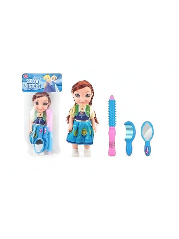 Snow Sisters Mini Princess Doll with Braids | Hair Styling Play Set with Comb, Mirror, and Accessories LMI11754