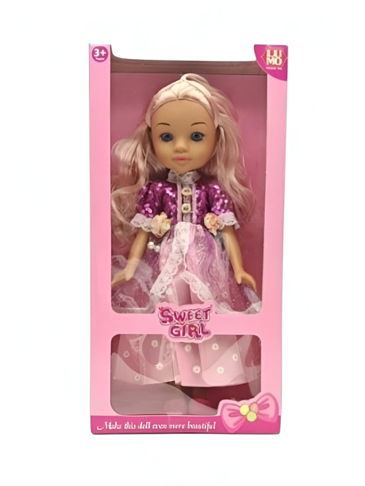 EUMO Sweet Girl Fashion Doll for Girls 3+ Years | Princess Dress-Up Toy with Long Brown Hair LMI14033