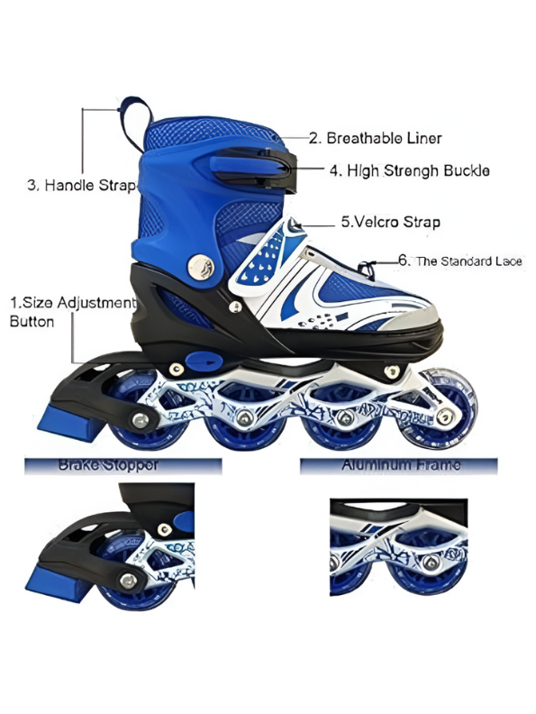 Sparkle Blue Inline Roller Skates - Extendable Kids' Skates for Girls - White/Grey Accents LMI10750