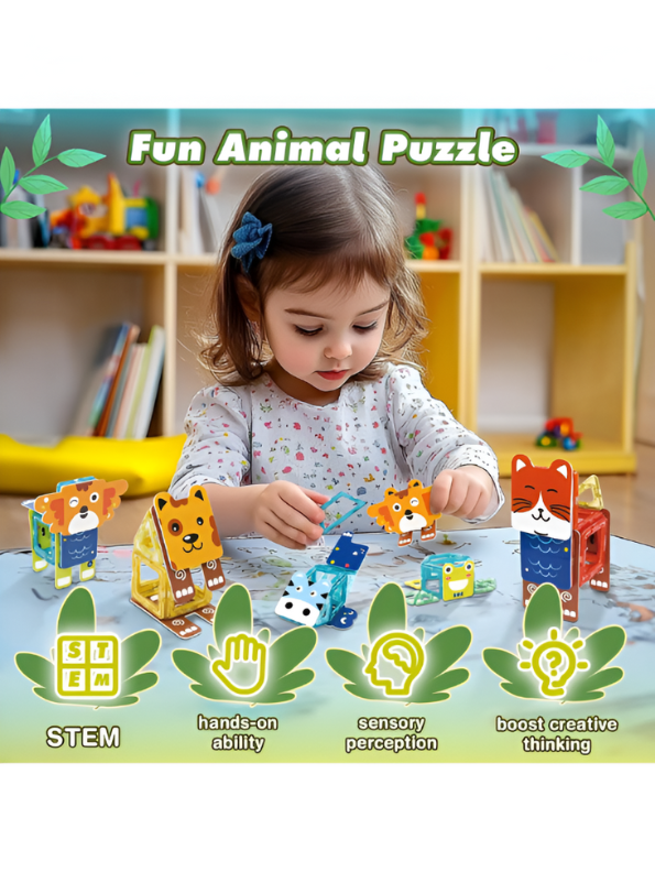Magical Magnet II Building Block Set - 35 PCS STEM Animal Shapes LEGO Set - Educational Toy for Toddlers 3+ TV4072