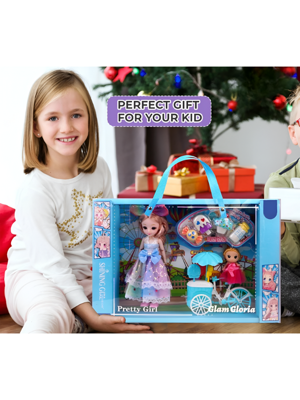 Shining Girl Pretty Doll Set with Ice Cream Cart, Mini Doll & Sweet Accessories - Fun Role Play Gift NX13115