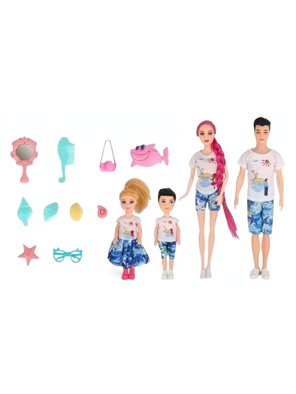 Doll Family Beach Trip Adventure Set | Roleplay Toy with Summer Clothes, Seashells, and Sunglasses LMI14806