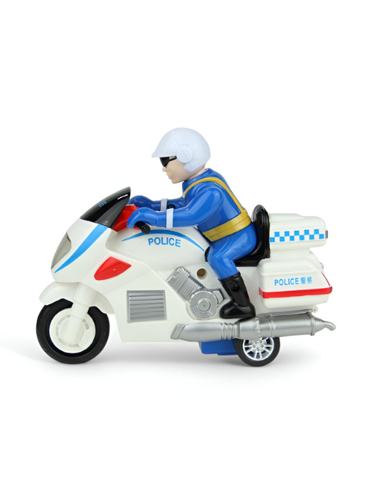 Push-and-Go Police Motorcycle Toy with Fixed Rider | White and Blue Emergency Vehicle LMI15178