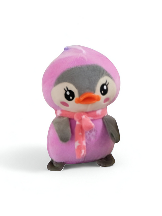 Adorable Grey Penguin Plush Toy with Pink Scarf and Hoodie for Kids | Soft & Cuddly Stuffed Animal LMI11927