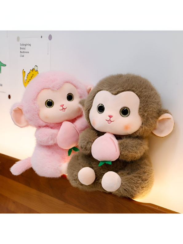 Grey - Cute Plush Monkey Stuffed Animal with Peach - Super Soft Toy Gift for Kids & Baby LMI14143