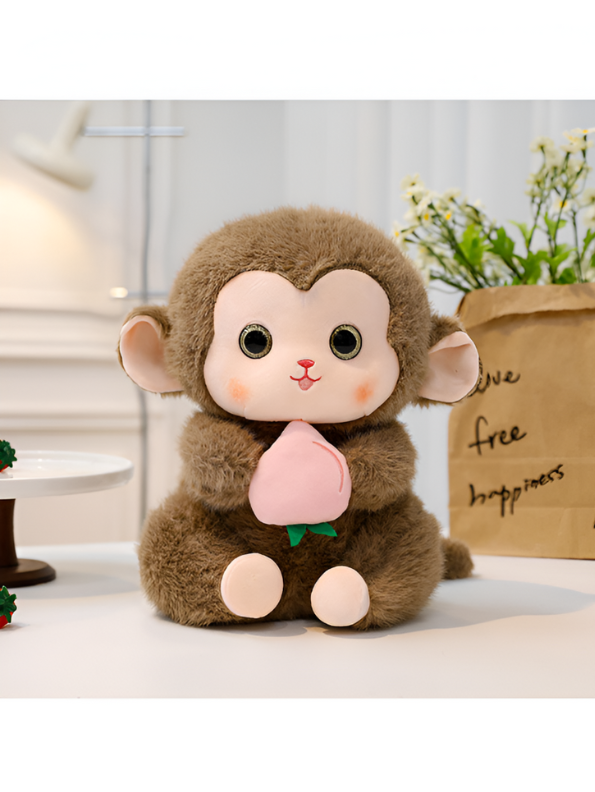 Grey - Cute Plush Monkey Stuffed Animal with Peach - Super Soft Toy Gift for Kids & Baby LMI14143