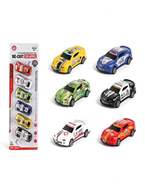 Assorted Die-Cast Racing & Emergency Car Collection (6 pcs) | Pull Back Toys LMI15683