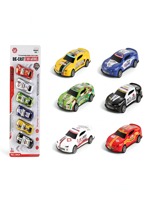 Assorted Die-Cast Racing & Emergency Car Collection (6 pcs) | Pull Back Toys LMI15683