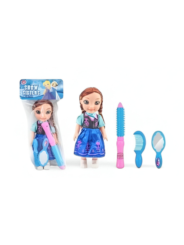 Snow Sisters Mini Princess Doll with Braids | Hair Styling Play Set with Comb, Mirror, and Accessories LMI11754