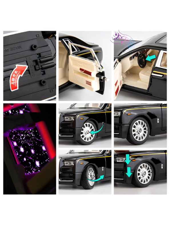 Black Rolls-Royce Phantom Diecast Model Car 1:18 Scale | Luxury Sedan Toy with Lights & Sound LMI15603