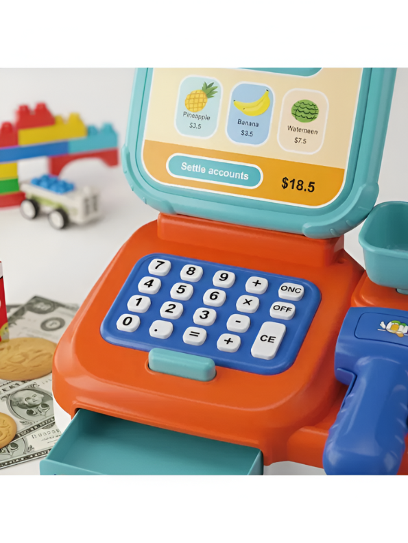 Toddler Electronic Cash Register with Calculator & Food | Learning Shopping Toy Gift LMI15523