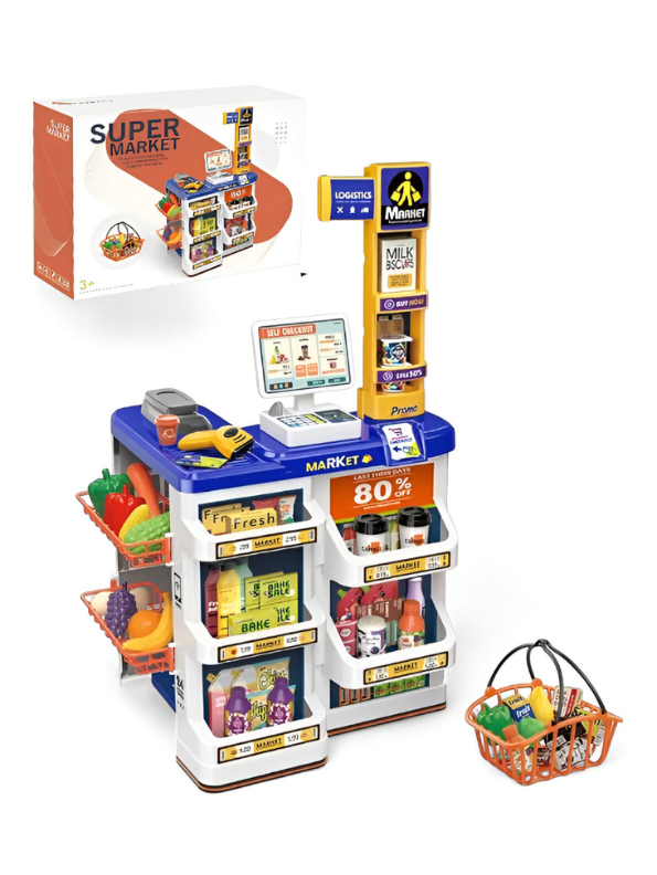 Electronic Cash Register & Supermarket Stand Toy for Kids 3+ | Interactive Pretend Play Set with Scanner NX12788