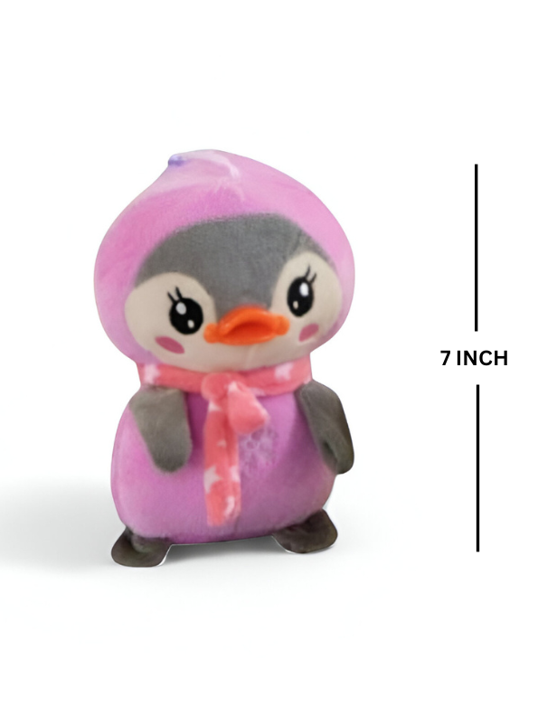 Adorable Grey Penguin Plush Toy with Pink Scarf and Hoodie for Kids | Soft & Cuddly Stuffed Animal LMI11927
