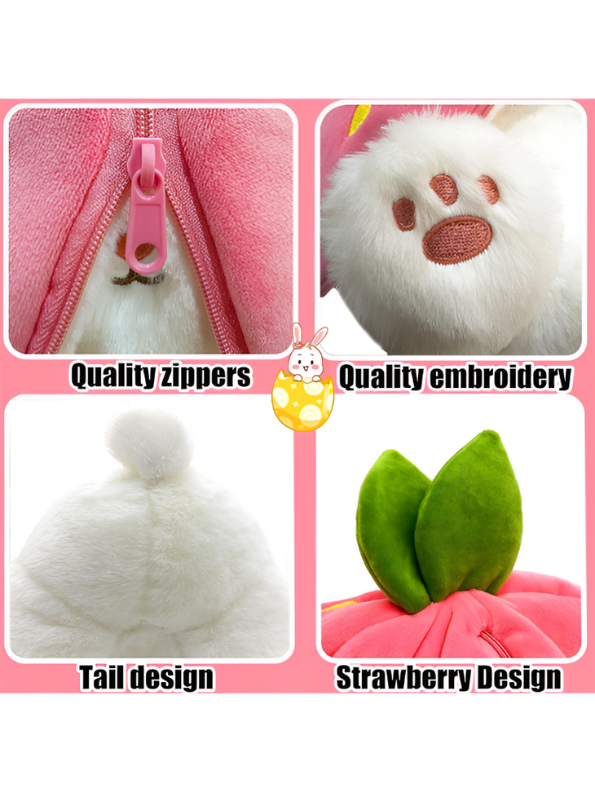Cute Strawberry Rabbit Plush Toy - Kawaii Strawberry Bunny Stuffed Animal Soft Toy for Girls & Kids, Perfect Gift & Decor LMI11108