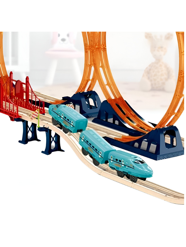 Wooden & Plastic Track Train Set with Two Vertical Loops | Loop-the-Loop Rollercoaster Train Toy LMI11808