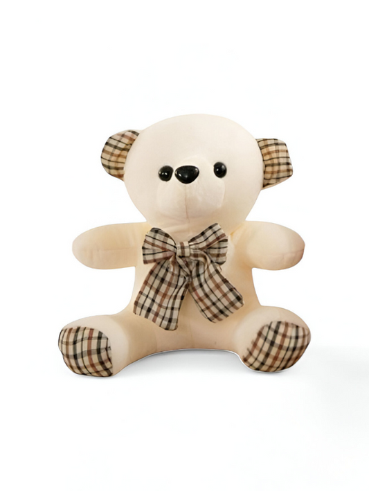 White - Soft & Cuddly Teddy Bear with Plaid Bow - Perfect Gift for Kids (7 Inch) LMI11912