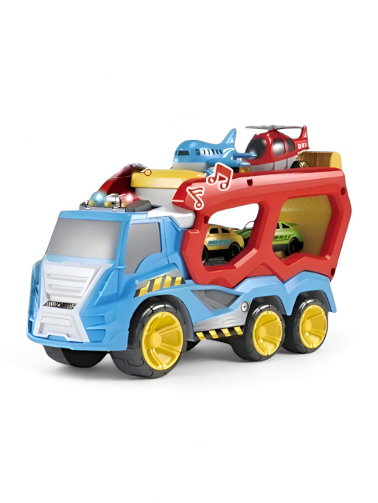 Blue Large Multi-Level Toy Carrier Truck Transport Vehicle Set with Lights & Mini Cars NX15358