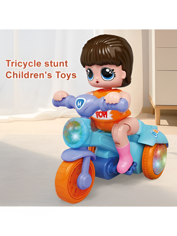Musical Light-Up Stunt Motorcycle Toy for Kids | Bump and Go Tricycle Doll Rider MS12550